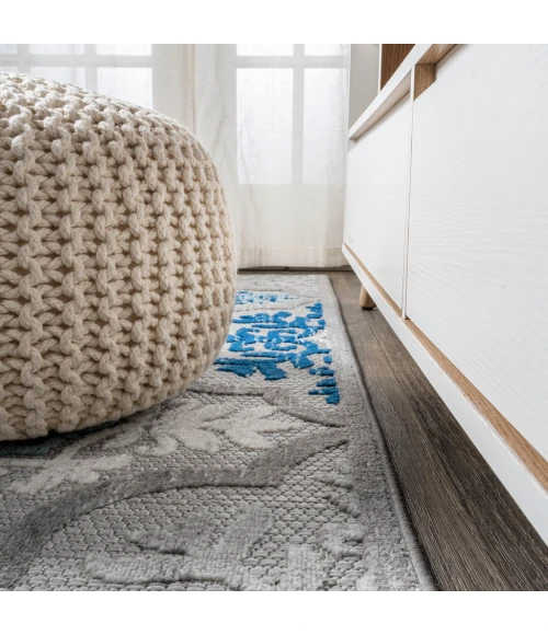 Cassis Ornate Ogee Trellis High-Low Light Gray/Blue 2 ft. x 8 ft. Indoor/Outdoor Runner Rug