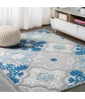 Cassis Ornate Ogee Trellis High-Low Light Gray/Blue 8 ft. x 10 ft. Indoor/Outdoor Area Rug