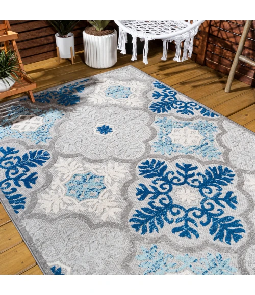Cassis Ornate Ogee Trellis High-Low Light Gray/Blue 8 ft. x 10 ft. Indoor/Outdoor Area Rug