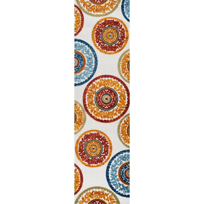 Circus Medallion High-Low Red/Blue 2 ft. x 10 ft. Indoor/Outdoor Runner Rug