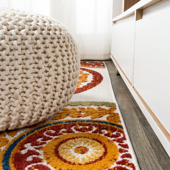 Circus Medallion High-Low Red/Blue 2 ft. x 10 ft. Indoor/Outdoor Runner Rug