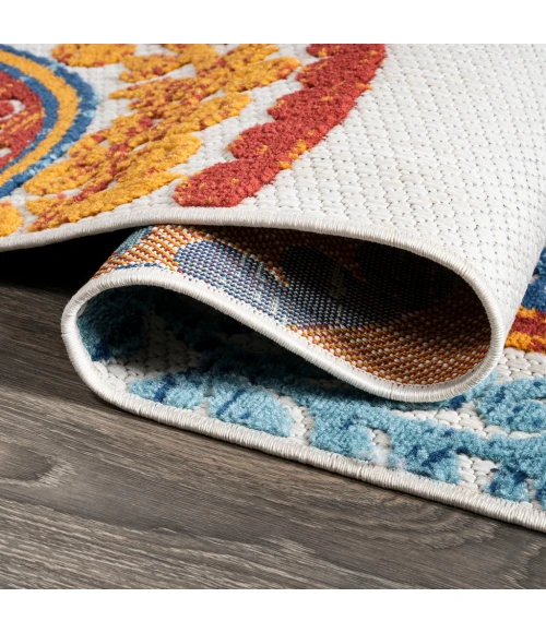 Circus Medallion High-Low Red/Blue 2 ft. x 8 ft. Indoor/Outdoor Runner Rug