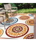 Circus Medallion High-Low Red/Blue 8 ft. x 10 ft. Indoor/Outdoor Area Rug