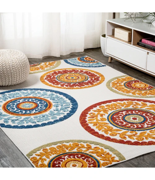 Circus Medallion High-Low Red/Blue 8 ft. x 10 ft. Indoor/Outdoor Area Rug