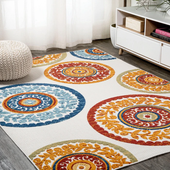 Circus Medallion High-Low Red/Blue 8 ft. x 10 ft. Indoor/Outdoor Area Rug