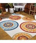 Circus Medallion High-Low Red/Blue 8 ft. x 10 ft. Indoor/Outdoor Area Rug