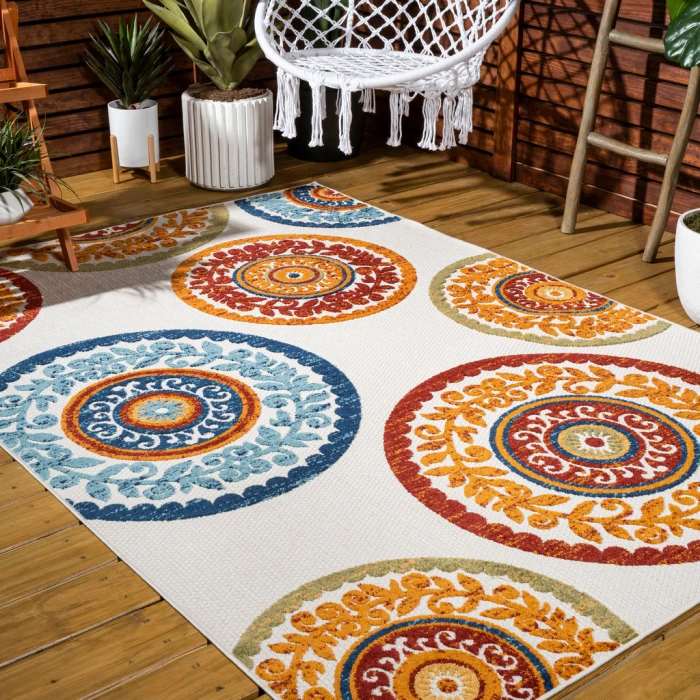 Circus Medallion High-Low Red/Blue 8 ft. x 10 ft. Indoor/Outdoor Area Rug
