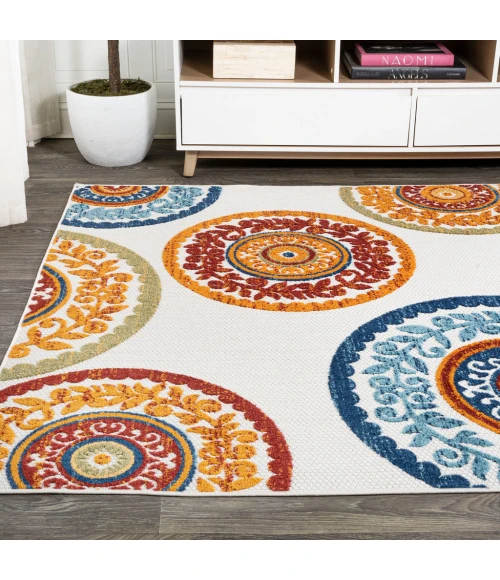 Circus Medallion High-Low Red/Blue 8 ft. x 10 ft. Indoor/Outdoor Area Rug