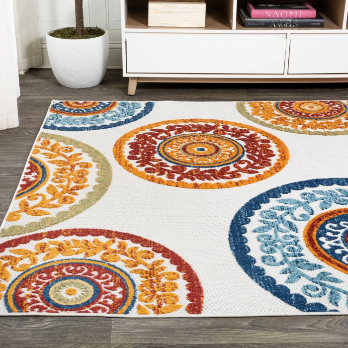 Circus Medallion High-Low Red/Blue 8 ft. x 10 ft. Indoor/Outdoor Area Rug