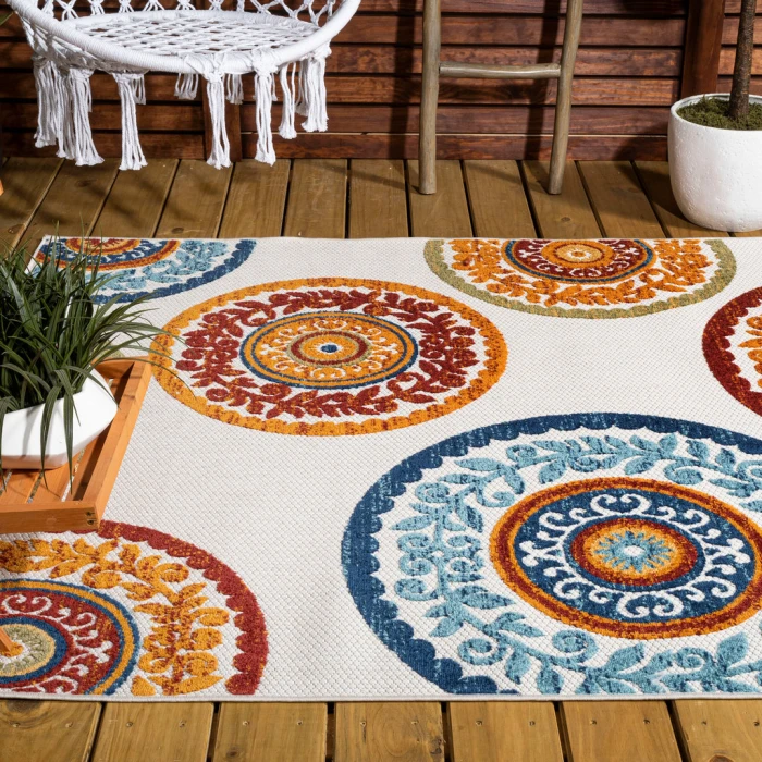 Circus Medallion High-Low Red/Blue 8 ft. x 10 ft. Indoor/Outdoor Area Rug