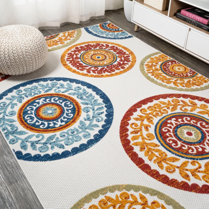 Circus Medallion High-Low Red/Blue 8 ft. x 10 ft. Indoor/Outdoor Area Rug