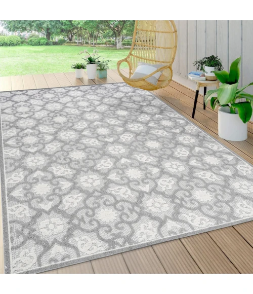 Gallia Tile Trellis High-Low Light Gray/Ivory 5 ft. x 8 ft. Indoor/Outdoor Area Rug