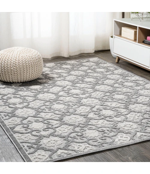 Gallia Tile Trellis High-Low Light Gray/Ivory 5 ft. x 8 ft. Indoor/Outdoor Area Rug