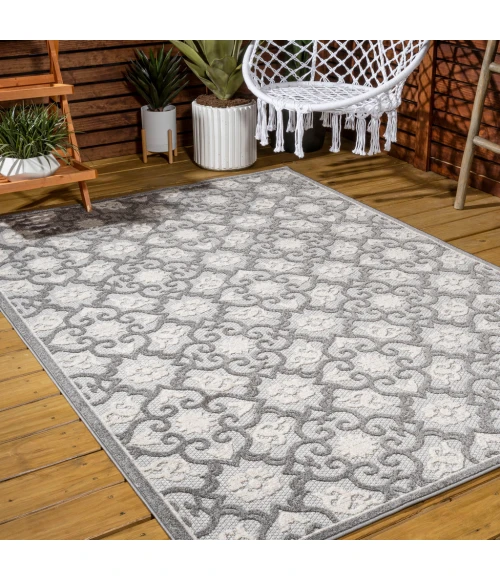 Gallia Tile Trellis High-Low Light Gray/Ivory 5 ft. x 8 ft. Indoor/Outdoor Area Rug