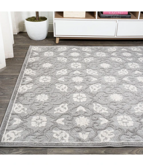 Gallia Tile Trellis High-Low Light Gray/Ivory 5 ft. x 8 ft. Indoor/Outdoor Area Rug