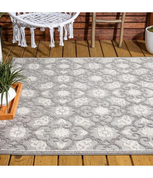 Gallia Tile Trellis High-Low Light Gray/Ivory 5 ft. x 8 ft. Indoor/Outdoor Area Rug