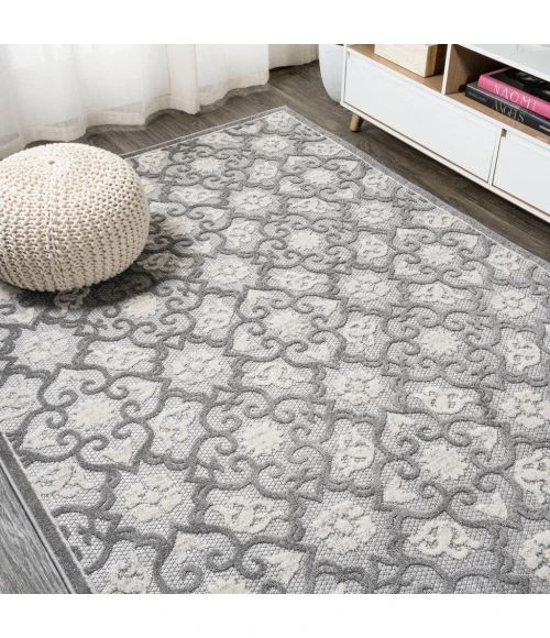 Gallia Tile Trellis High-Low Light Gray/Ivory 5 ft. x 8 ft. Indoor/Outdoor Area Rug