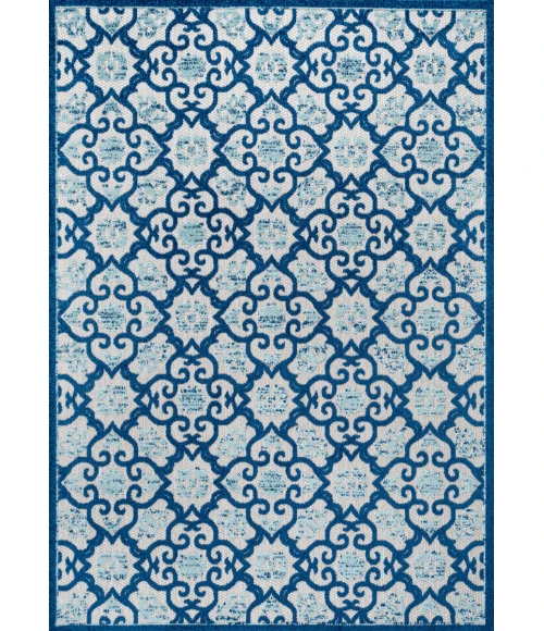 Gallia Tile Trellis High-Low Light Gray/Blue 8 ft. x 10 ft. Indoor/Outdoor Area Rug