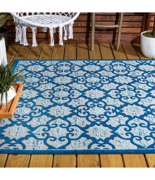 Gallia Tile Trellis High-Low Light Gray/Blue 8 ft. x 10 ft. Indoor/Outdoor Area Rug