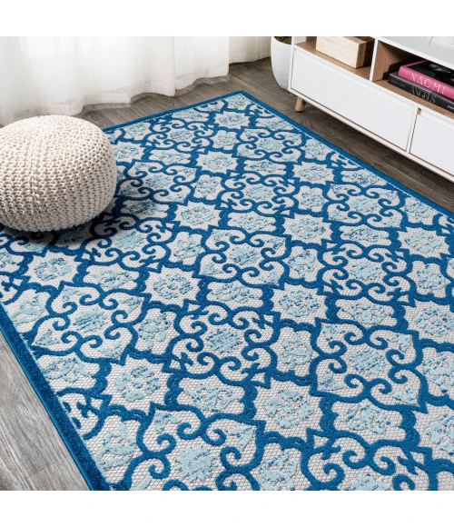 Gallia Tile Trellis High-Low Light Gray/Blue 8 ft. x 10 ft. Indoor/Outdoor Area Rug
