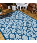 Gallia Tile Trellis High-Low Light Gray/Blue 8 ft. x 10 ft. Indoor/Outdoor Area Rug