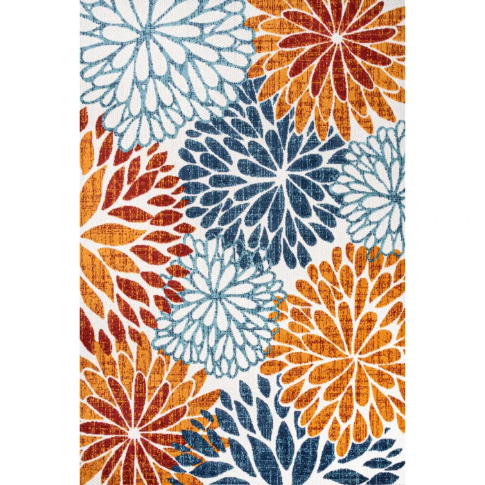 Crisantemo Floral Orange/Blue/Cream 8 ft. x 10 ft. Indoor/Outdoor Area Rug