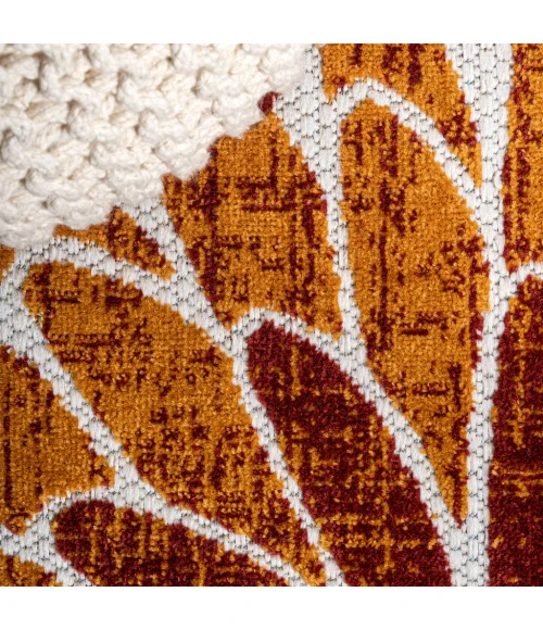 Crisantemo Floral High-Low Orange/Blue/Cream 2 ft. x 8 ft. Indoor/Outdoor Runner Rug