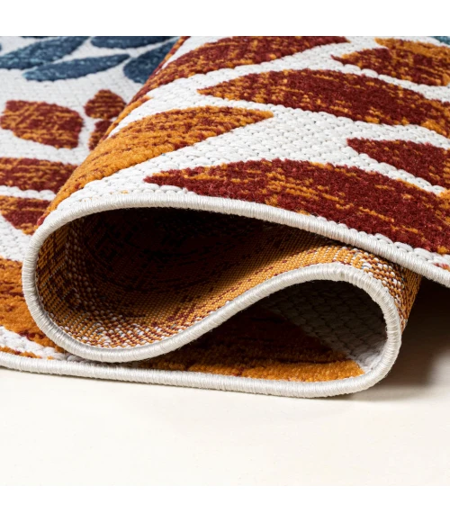 Crisantemo Floral High-Low Orange/Blue/Cream 2 ft. x 8 ft. Indoor/Outdoor Runner Rug