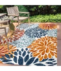 Crisantemo Floral Orange/Blue/Cream 5 ft. x 8 ft. Indoor/Outdoor Area Rug