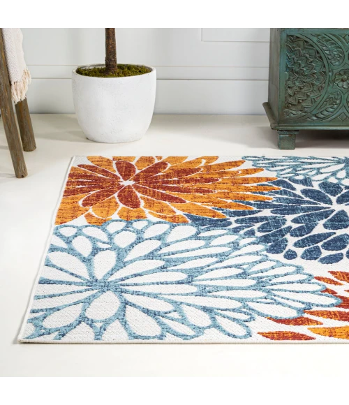 Crisantemo Floral Orange/Blue/Cream 5 ft. x 8 ft. Indoor/Outdoor Area Rug