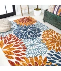Crisantemo Floral Orange/Blue/Cream 5 ft. x 8 ft. Indoor/Outdoor Area Rug