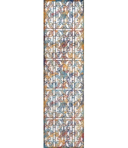 Jonathany Amalfi Coast AMC111A Cream/Blue/Orange Area Rug 2 ft. 3 in. X 8 ft. Runner
