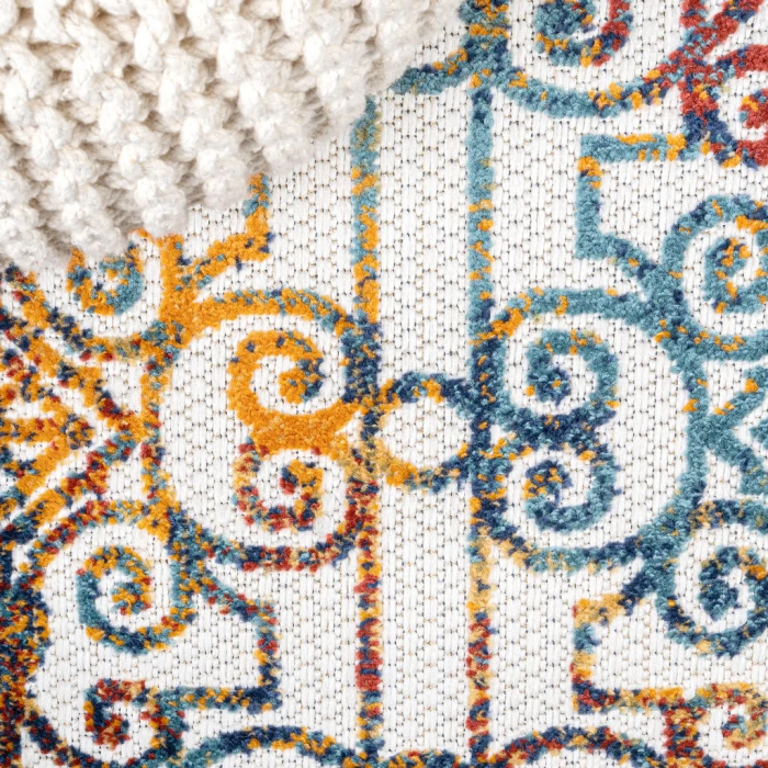 Cetara Ornate Trellis Cream/Blue/Orange 2 ft. x 8 ft. Indoor/Outdoor Runner Rug