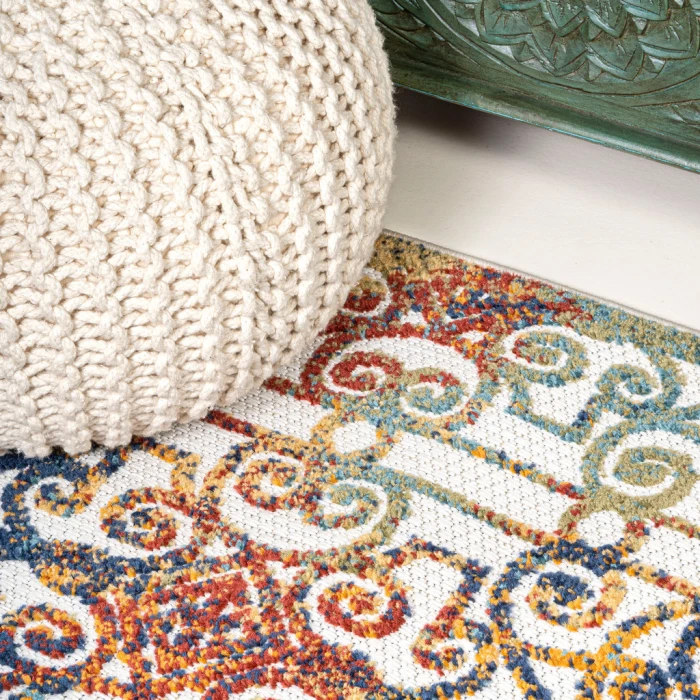 Cetara Ornate Trellis Cream/Blue/Orange 2 ft. x 8 ft. Indoor/Outdoor Runner Rug