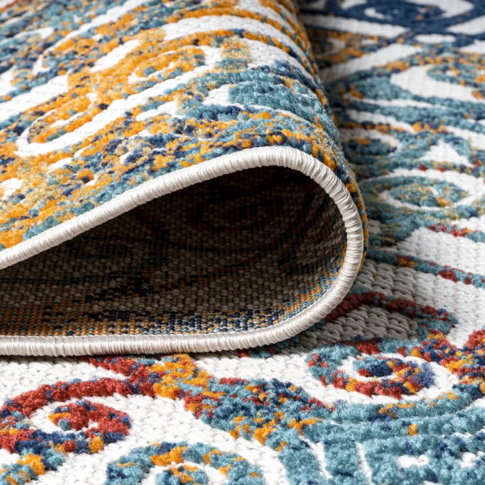 Cetara Ornate Trellis Cream/Blue/Orange 2 ft. x 8 ft. Indoor/Outdoor Runner Rug