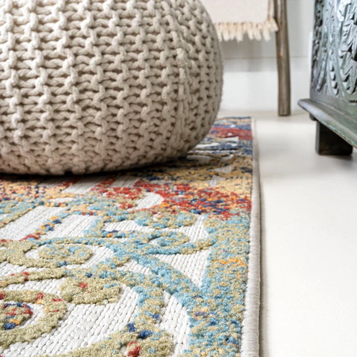 Cetara Ornate Trellis Cream/Blue/Orange 2 ft. x 8 ft. Indoor/Outdoor Runner Rug