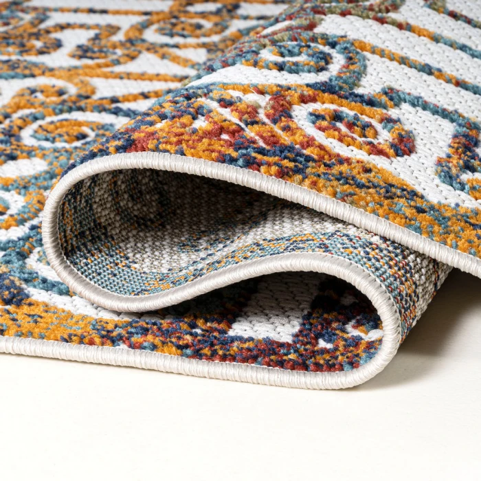 Cetara Ornate Trellis Cream/Blue/Orange 2 ft. x 8 ft. Indoor/Outdoor Runner Rug
