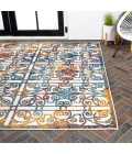 Cetara Ornate Trellis Cream/Blue/Orange 3 ft. x 5 ft. Indoor/Outdoor Area Rug