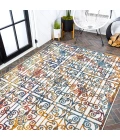 Cetara Ornate Trellis Cream/Blue/Orange 3 ft. x 5 ft. Indoor/Outdoor Area Rug