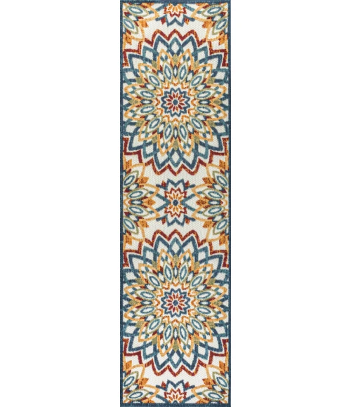 Flora Abstract Bold Mandala High-Low Red/Blue/Yellow 2 ft. x 8 ft. Indoor/Outdoor Runner Rug