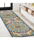 Flora Abstract Bold Mandala High-Low Red/Blue/Yellow 2 ft. x 8 ft. Indoor/Outdoor Runner Rug