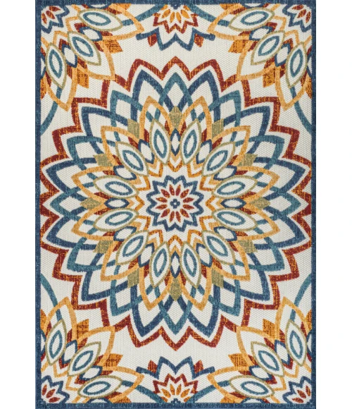 Flora Abstract Bold Mandala High-Low Red/Blue/Yellow 3 ft. x 5 ft. Indoor/Outdoor Area Rug