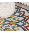 Flora Abstract Bold Mandala High-Low Red/Blue/Yellow 2 ft. x 8 ft. Indoor/Outdoor Runner Rug