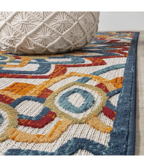 Flora Abstract Bold Mandala High-Low Red/Blue/Yellow 2 ft. x 8 ft. Indoor/Outdoor Runner Rug