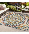 Flora Abstract Bold Mandala High-Low Red/Blue/Yellow 3 ft. x 5 ft. Indoor/Outdoor Area Rug