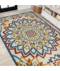 Flora Abstract Bold Mandala High-Low Red/Blue/Yellow 3 ft. x 5 ft. Indoor/Outdoor Area Rug