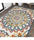 Flora Abstract Bold Mandala High-Low Red/Blue/Yellow 3 ft. x 5 ft. Indoor/Outdoor Area Rug