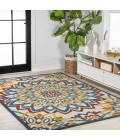 Flora Abstract Bold Mandala High-Low Red/Blue/Yellow 3 ft. x 5 ft. Indoor/Outdoor Area Rug