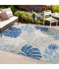 Monstera Tropical Leaf High-Low Light Gray/Navy 8 ft. x 10 ft. Indoor/Outdoor Area Rug