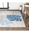 Monstera Tropical Leaf High-Low Light Gray/Navy 8 ft. x 10 ft. Indoor/Outdoor Area Rug